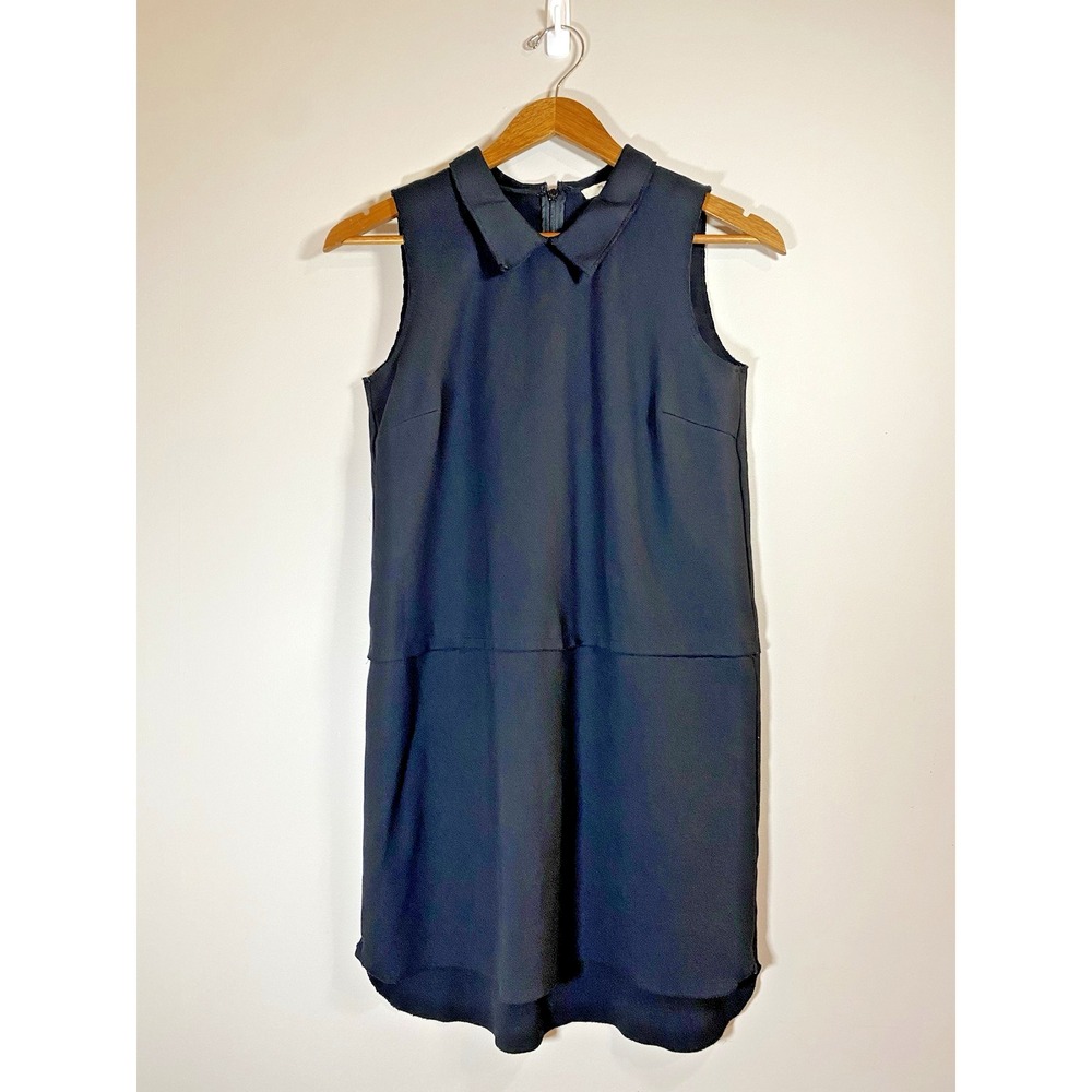 Madewell Dress Womens SMALL Black Collared Sleeveless Stretch‎ Raw Hem Shift